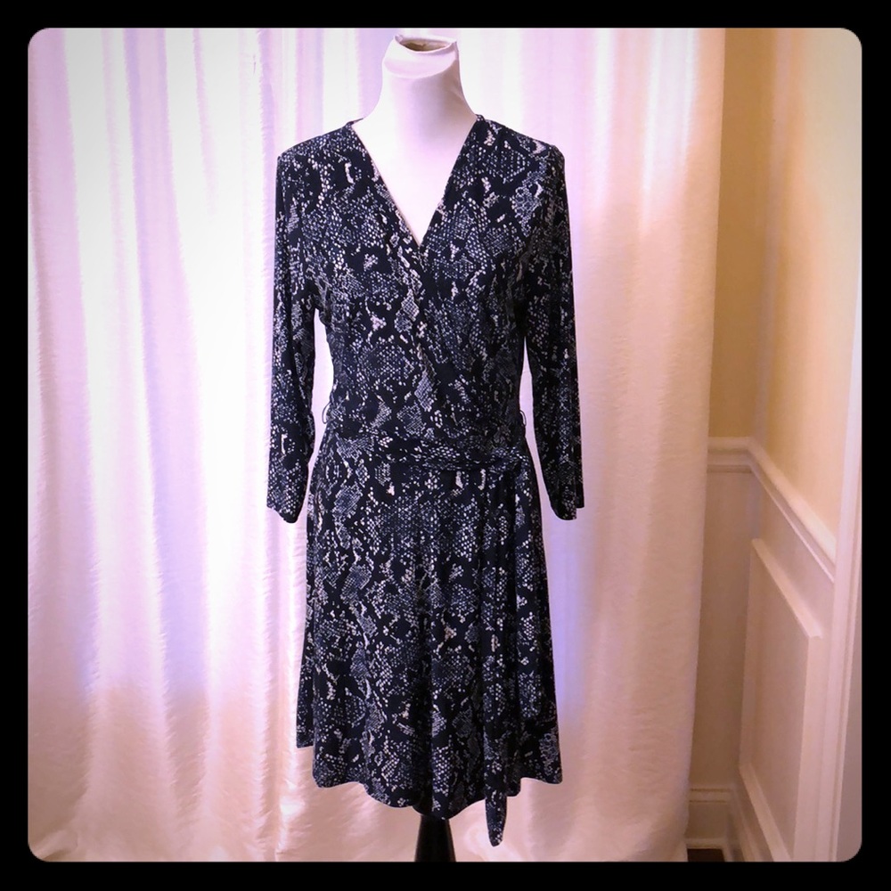 Navy snake print, wrap dress